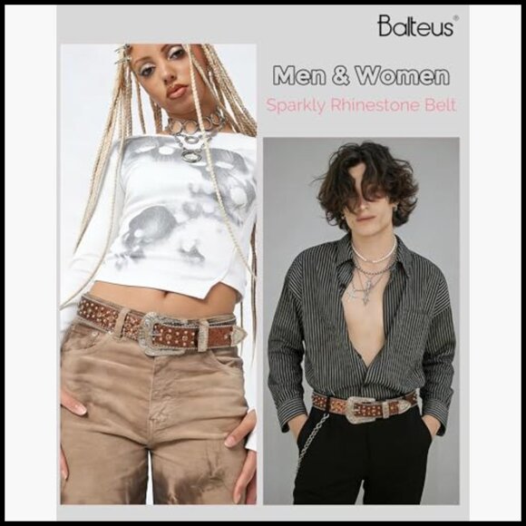 Sparkly Rhinestone Diamond Sequin Studded Faux Leather Belt main image 5